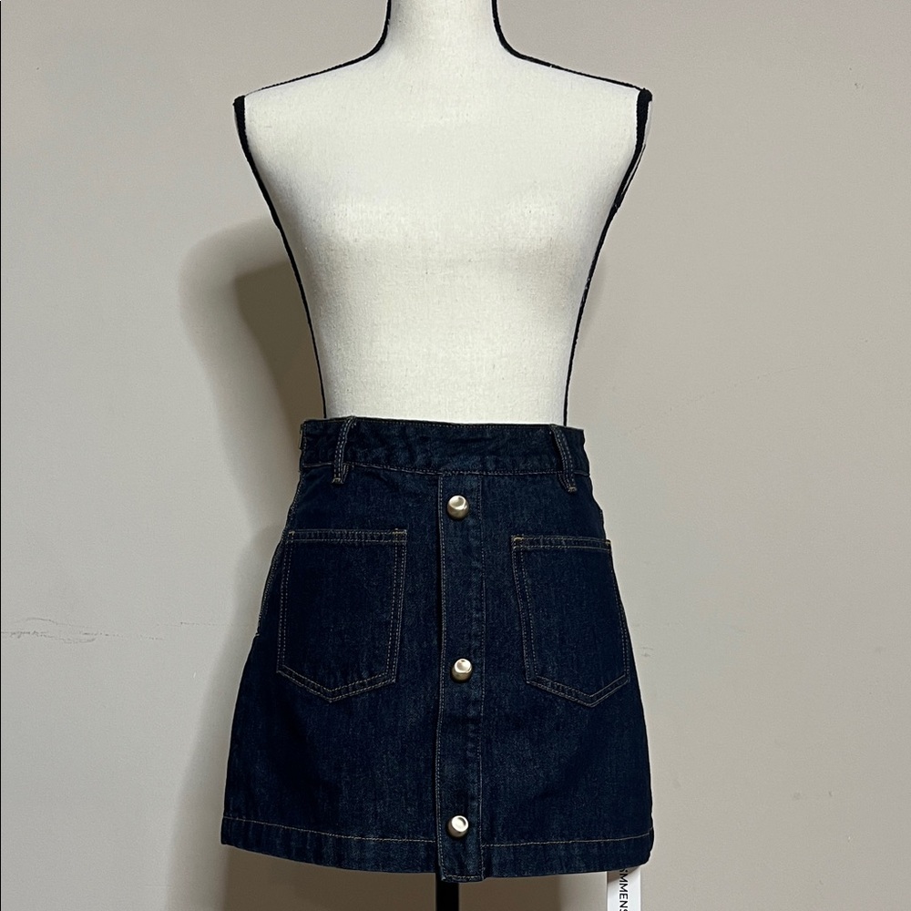 👖🚙👥Dark Blue Button-Front Denim Mini Skirt - Picture 9 of 14